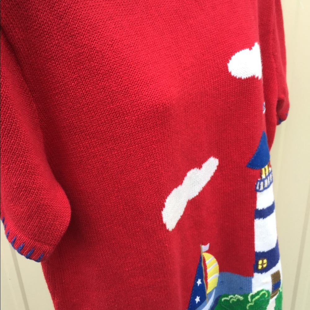 Quacker Factory Red Beach Lighthouse Sweater - image 1
